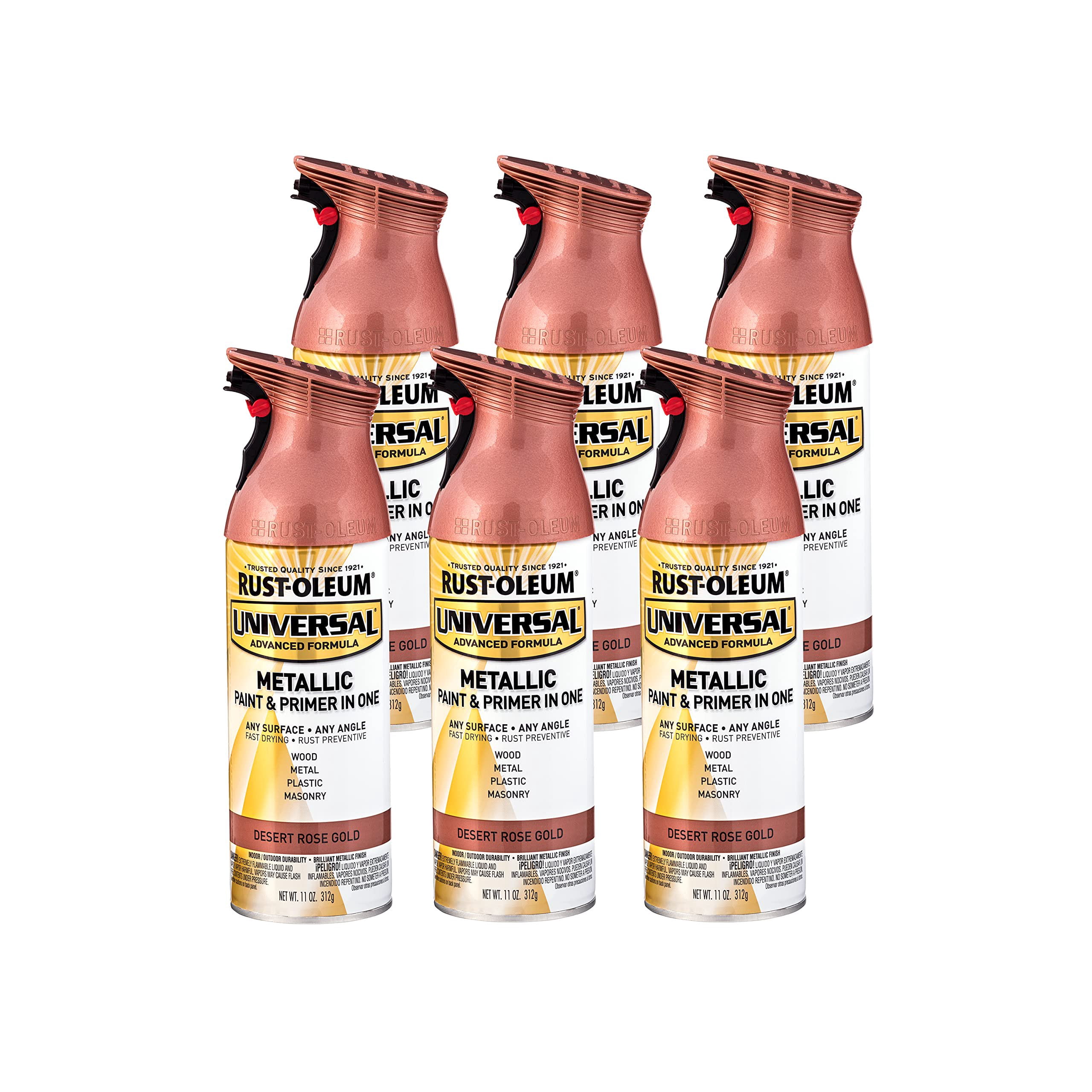 Rust-Oleum 342919-6PK Universal All Surface Metallic Spray Paint, 11 oz, Desert Rose Gold, 6 Pack