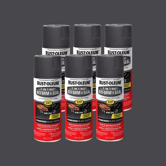 6 Pack, Black, Rust-Oleum Stops Rust 2 In 1 Rust Reform and Seal Spray-344713, 12 Oz