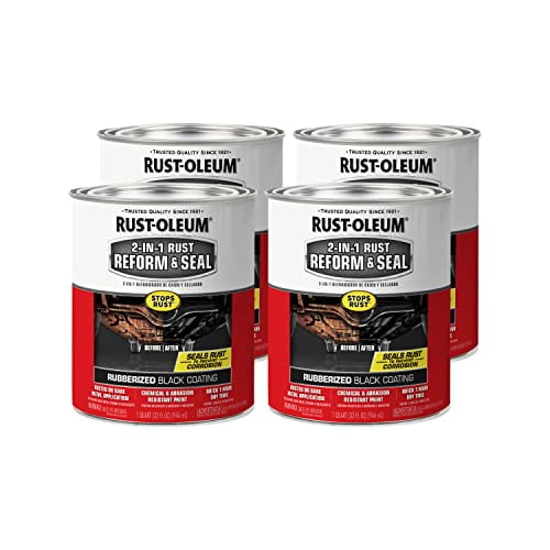 Rust-Oleum 344763-4PK Automotive 2-in-1 Rust Reform & Seal, Quart, Black, 4 Pack