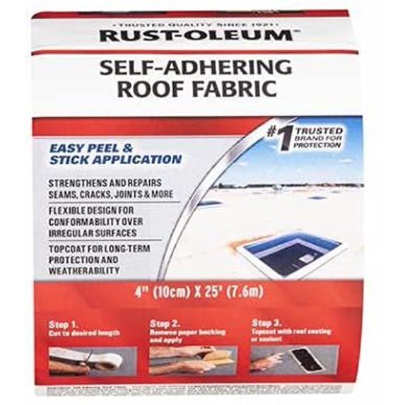 Rust-Oleum 345651 Fabric Roof Tape, Self Adhering, 4 x 16-Ft. - Quantity 6 — Residential Use, Standard Application