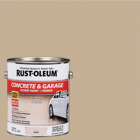 Rust-Oleum 347121 Concrete & Garage Floor Paint and Primer, Gallon, Satin Sand
