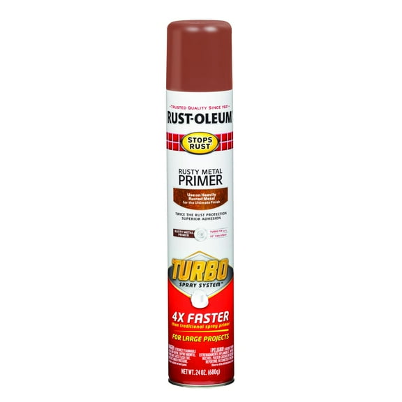Rust-Oleum 353346 Stops Rust Turbo Rusty Metal Primer Spray, 24 oz, Flat Red, 1 Count (Pack of 1)