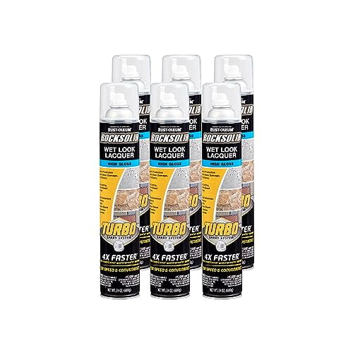 Rust-Oleum 360292-6PK RockSolid Wet Look Lacquer Turbo Concrete Sealer Spray, 24 oz, High Gloss Clear, 6 Pack