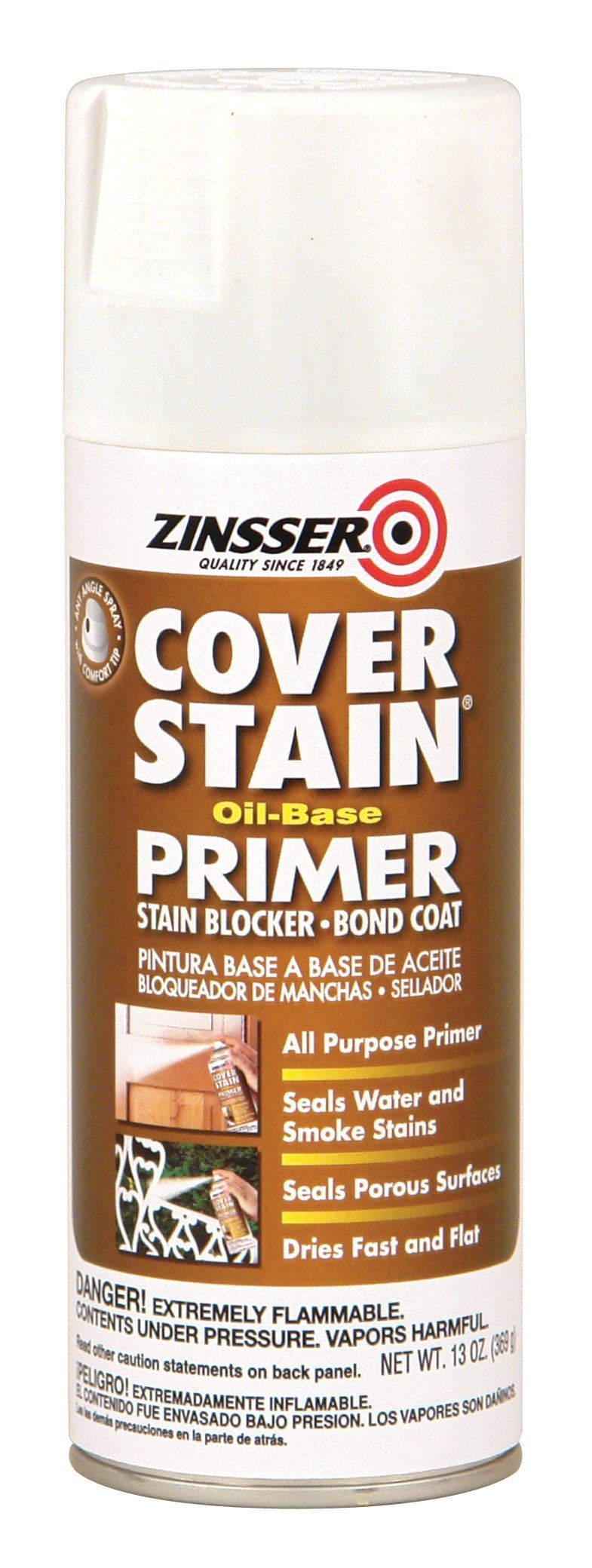 Rust-Oleum 3608 White Zinsser Cover-Stain Water Based Primer, 13 oz. Aerosol Spray Can Pack of 6