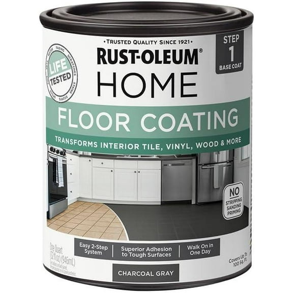 Rust-Oleum HOME Floor Coating, Charcoal Gray, Matte, Quart - 365928