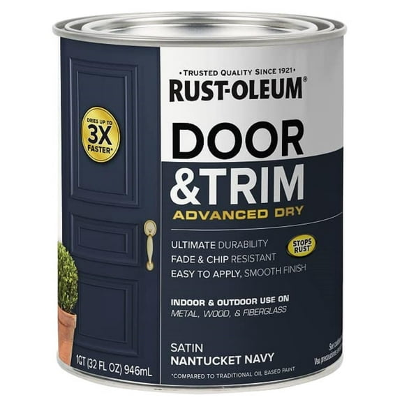Rust-Oleum 369386 Advanced Dry Door & Trim Paint, Quart, Satin Nantucket Navy