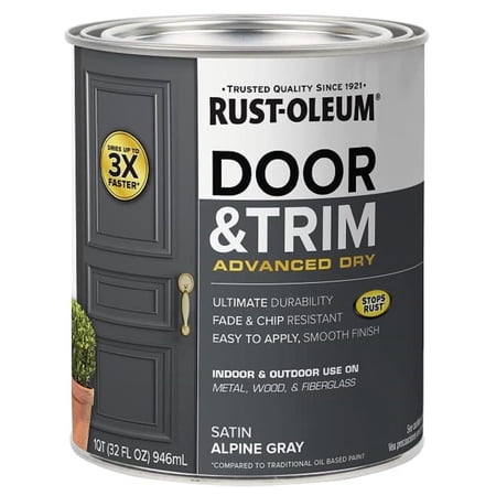 Rust-Oleum 369387 Advanced Dry Door & Trim Paint, Quart, Satin Alpine Gray