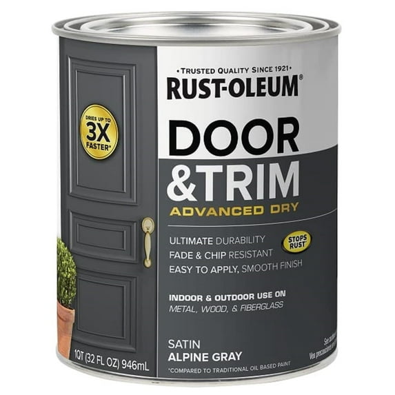 Rust-Oleum Advanced Dry Door & Trim Paint - Durable Satin - 1 Quart, Alpine Gray