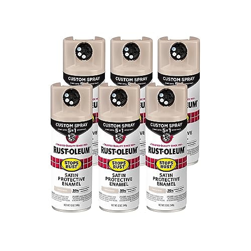 Rust-Oleum 376879-6PK Stops Rust Custom Spray 5-in-1 Spray Paint, 12 oz, Satin French Beige, (Pack of 6)