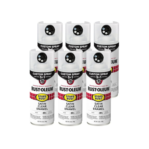 Rust-Oleum 376883-6PK Stops Rust Custom Spray 5-in-1 Spray Paint, 12 oz, Satin Clear, 6 Pack