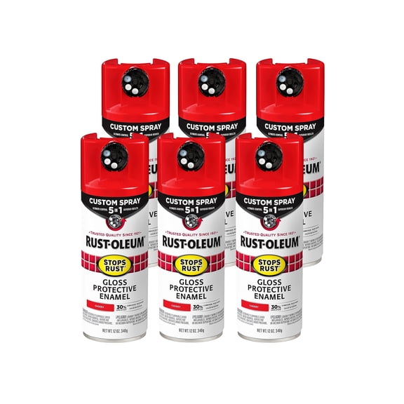 Rust-Oleum 376889-6PK Stops Rust Custom Spray 5-in-1 Spray Paint, 12 oz, Gloss Cherry, 6 Pack