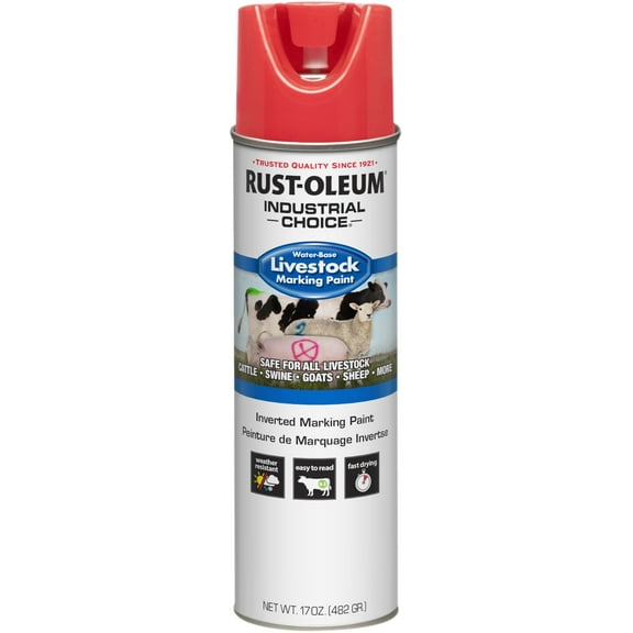 Rust-Oleum 383005 Livestock Marking Spray Paint, 17 oz, Fluorescent Red