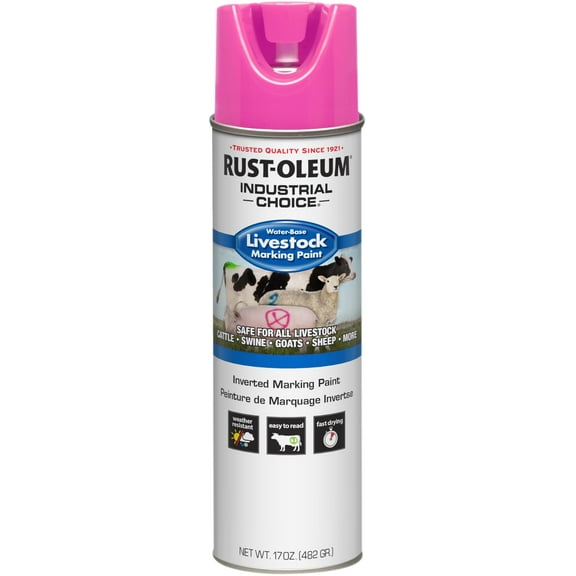 Rust-Oleum 383018 Livestock Marking Spray Paint, 17 oz, Fluorescent Pink