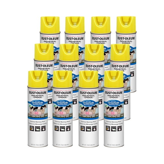 12-pack Rust-Oleum Livestock Marking Spray Paint - Water-Resistant - 12 Pack, 17 oz, Yellow  Interior & Exterior Use, Professional Finish