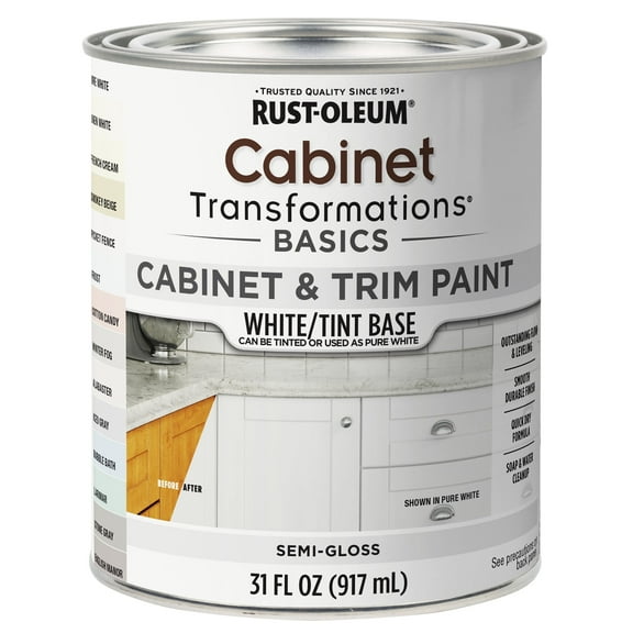 Rust-Oleum 386421 Transformations Cabinet Transformations Basics Cabinet & Trim Paint White/Tint Base White quart