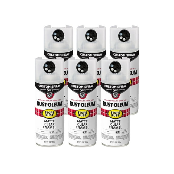 Rust-Oleum 376868-6PK Stops Rust Custom Spray 5-in-1 Spray Paint, 12 oz, Matte Clear, 6 Pack