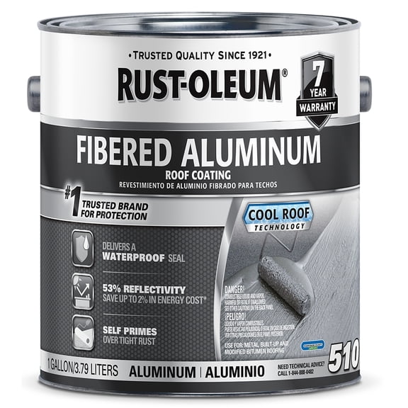 Rust-Oleum 510 Fibered Aluminum Roof Coating, Bright Aluminum, 0.9 Gallon