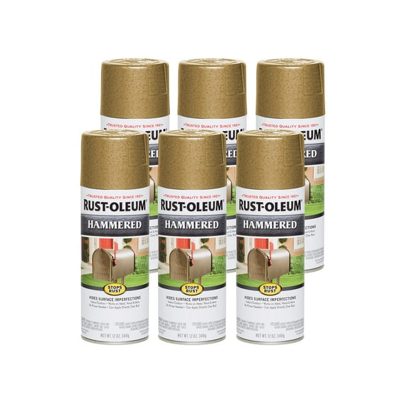 Rust-Oleum Stops Rust Hammered Spray Paint - Durable - 6 Pack, 12 oz, Gold
