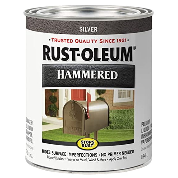 Rust-Oleum 7213502 Stops Rust Hammered Finish Paint, Quart, Silver