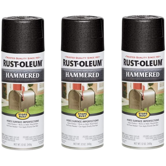Rust-Oleum 7215830A3 7215830-3PK Stops Rust Hammered Spray Paint, 12 Oz, Black, 3 Pack, 3 Count