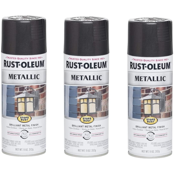 3-pack Rust-Oleum Stops Rust Metallic Spray Paint - Durable - 3 Pack, Black Night — Interior & Exterior Use, Professional Finish