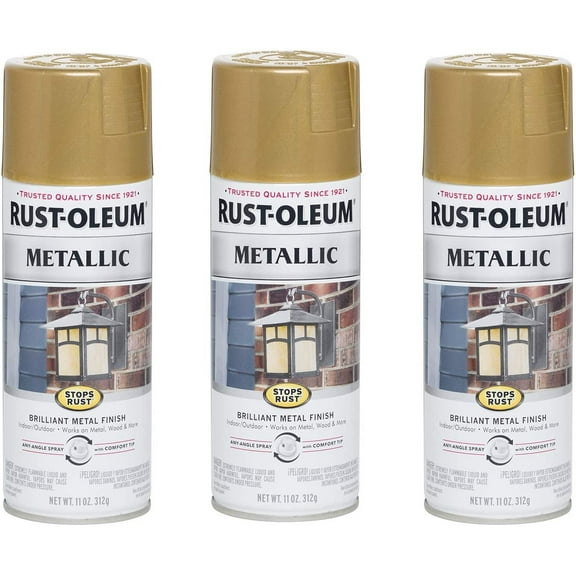 3-pack Rust-Oleum Stops Rust Metallic Spray Paint - Durable, Interior/Exterior - 3 Pack, Gold, 33 oz — Interior & Exterior Use, Professional Finish