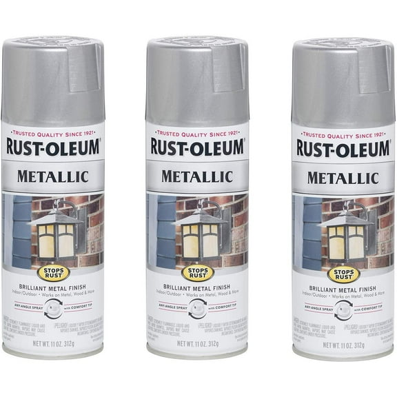3-pack Rust-Oleum Stops Rust Metallic Spray Paint - Durable, Interior/Exterior - 3 Pack, Silver — Interior & Exterior Use, Professional Finish
