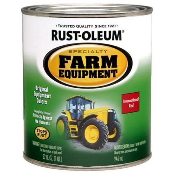 Rust-Oleum 7466502 Specialty Farm Equipment Brush On Paint, Quart, International Red — Interior & Exterior Use, Professional Finish
