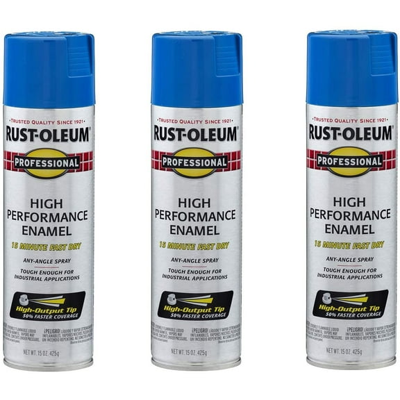 Rust-Oleum 7524838A3 Professional High Performance Enamel Spray Paint, 3 Pack, Gloss Safety Blue, 45 Ounce