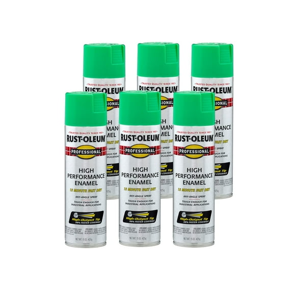 Rust-Oleum 7533838-6PK Professional High Performance Enamel Spray Paint, 15 oz, Gloss Safety Green, 6 Pack