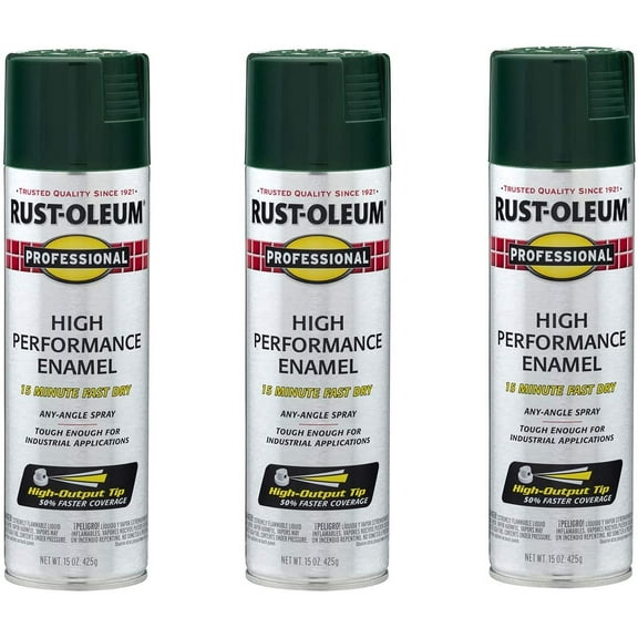 Rust-Oleum 7538838A3 Professional High Performance Enamel Spray Paint, 3 Pack, Gloss Hunter Green, 3 Count