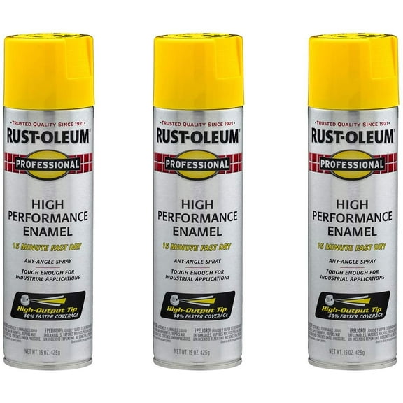 Rust-Oleum 7543838A3 Professional High Performance Enamel Spray Paint, 3 Pack, Gloss Safety Yellow, 45 Ounce