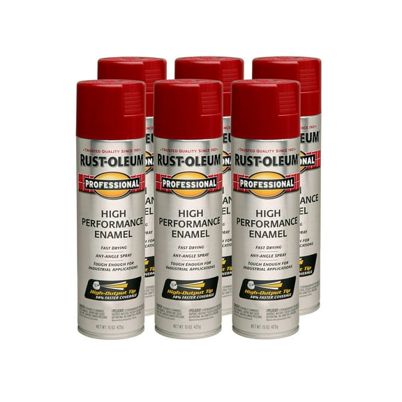 Rust-Oleum 7565838-6PK Professional High Performance Enamel Spray Paint, 15 Oz, Gloss Regal Red, 6 Pack