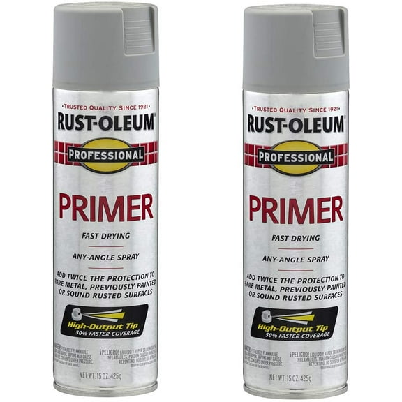 Rust-Oleum Professional Primer Spray - Durable, Satin Finish - 2 Pack, Gray, 2 Count