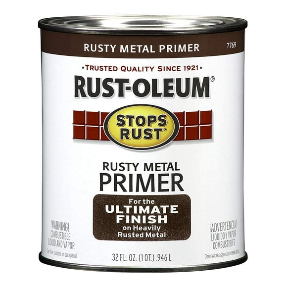 Rust-Oleum 7769502 Flat Rusty Metal Primer Stops Rust Enamel Paint, 1 quart Can Pack of 2