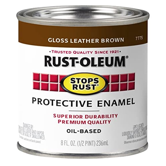 Rust-Oleum 7775730 Stops Rust Brush On Paint, Half Pint, Gloss Leather Brown, (Pack of 1)