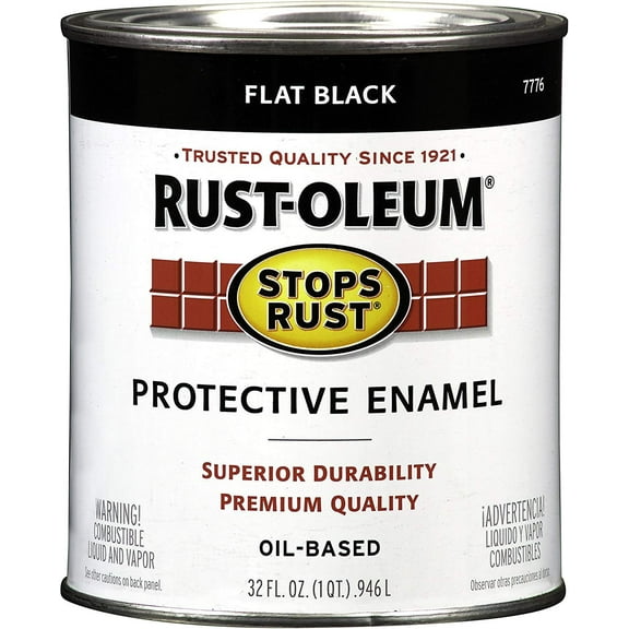 Rust-Oleum 7776502 Flat Black Stops Rust Enamel Paint, 1 quart Can Pack of 2