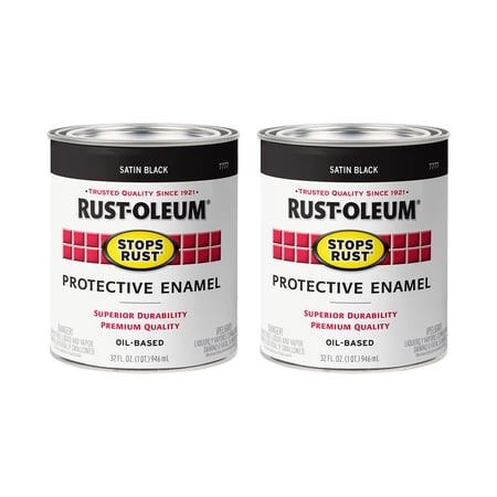 2-pack Rust-Oleum Stops Rust Brush On Paint - Durable Oil-Based Satin Finish - 2 Pack, 1 Quart, Black — Interior & Exterior Use, Professional Finish