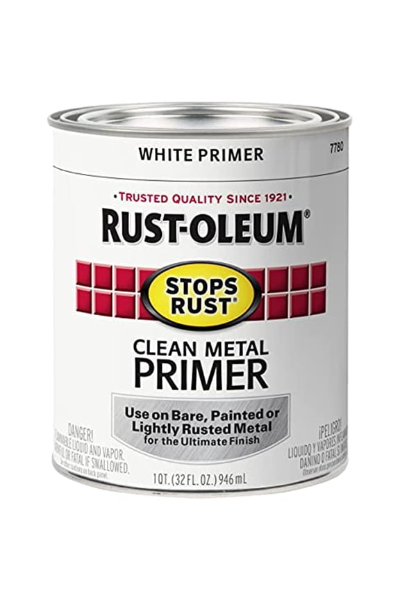 "Rust-Oleum 7780502 Stops Rust Protective Enamel Paint, 32 Fl Oz (Pack of 1), Flat Whtie Clean Metal Primer, 12"