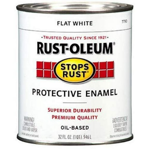 Rust-Oleum Protective Enamel Paint Stops Rust - Durable, Oil-Based, Flat - 32 Oz, White