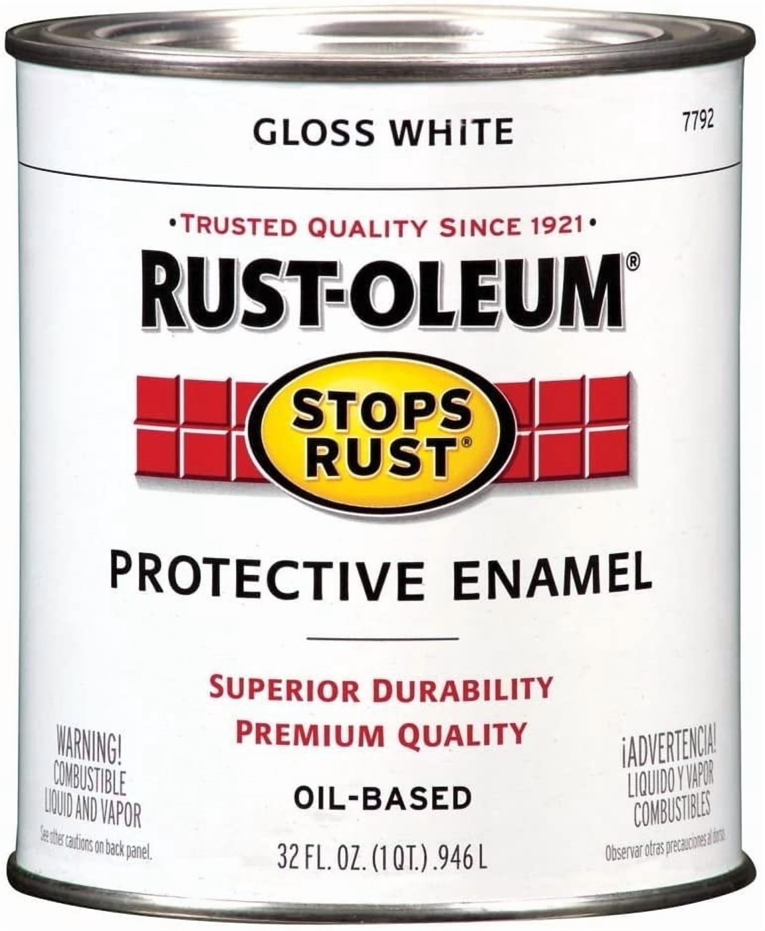 Rust-Oleum 7792 504 Stop Rust White High Gloss Finish Oil Based Paint, 1 Quart