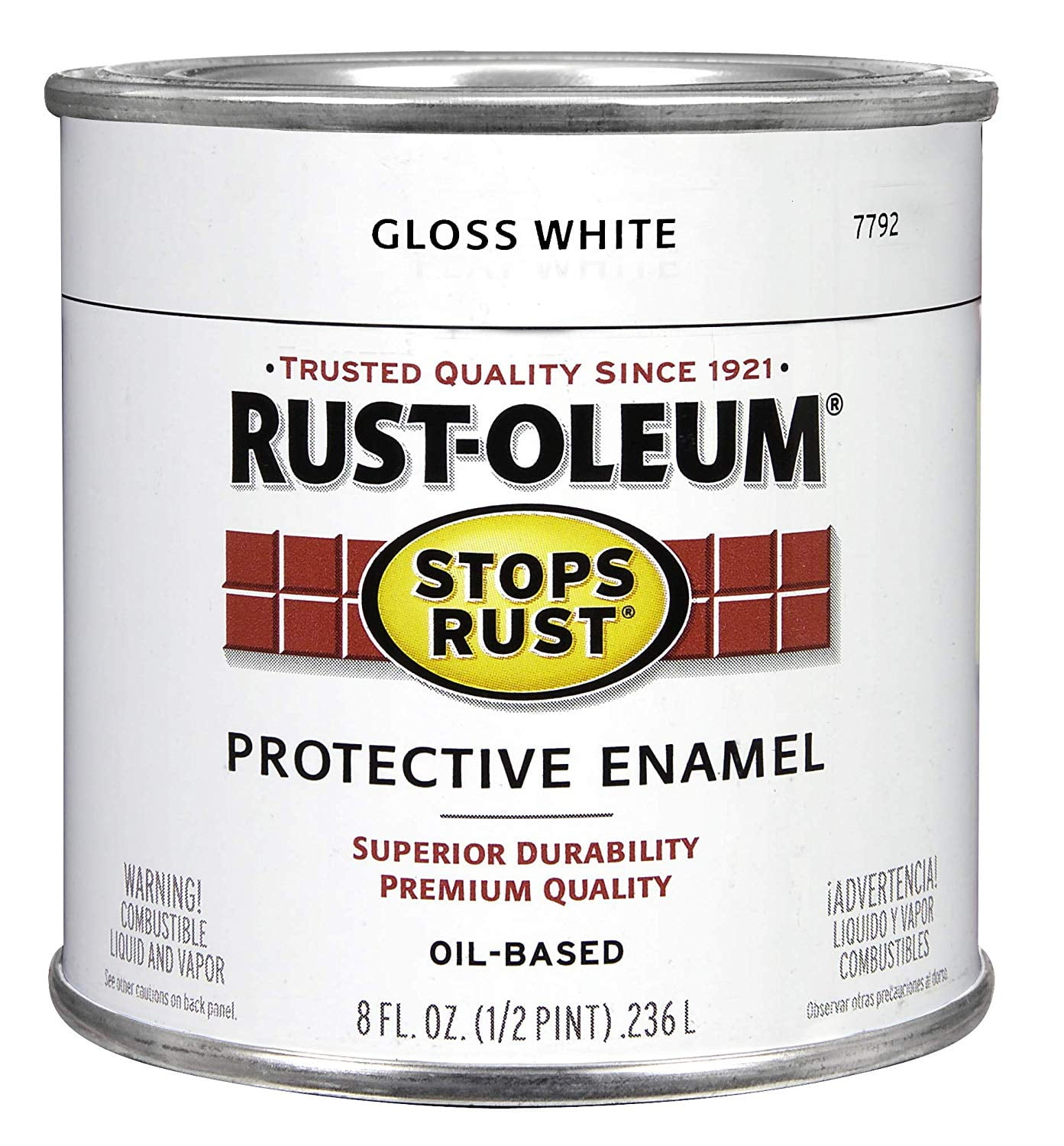 Rust-Oleum 7792 730 Stops Rust Gloss White Protective Enamel, 8 fl oz