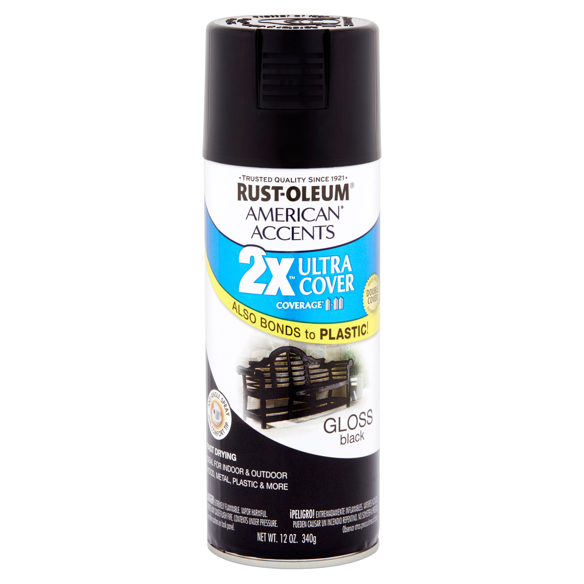 Rust-Oleum American Accents Ultra Cover 2X Gloss Black Spray Paint and Primer in 1, 12 oz - image 1 of 5
