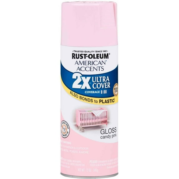 Rust-Oleum American Accents Ultra Cover 2X Gloss Candy Pink Spray Paint and Primer in 1, 12 oz