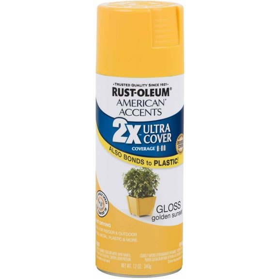Rust-Oleum American Accents Ultra Cover 2X Gloss Golden Sunset Spray Paint and Primer in 1, 12 oz