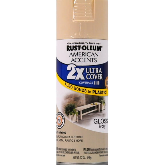 Rust-Oleum American Accents Ultra Cover 2X Gloss Ivory Spray Paint and Primer in 1, 12 oz