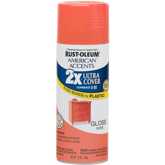 Rust-Oleum American Accents Ultra Cover 2X Gloss Spray Paint & Primer, Coral, 12 Oz.