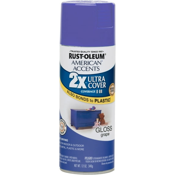 Rust-Oleum American Accents Ultra Cover 2X Gloss Spray Paint & Primer, Grape, 12 Oz.