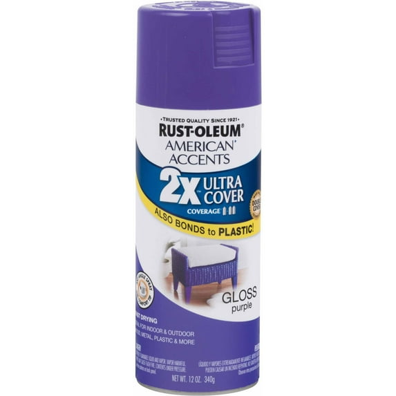 Rust-Oleum American Accents Ultra Cover 2X Gloss Spray Paint & Primer, Purple, 12 Oz.