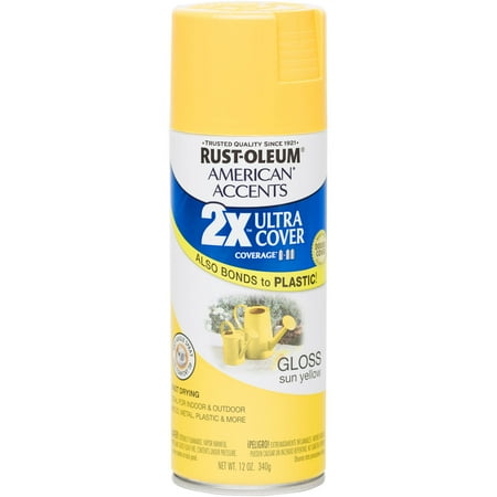 Rust-Oleum American Accents Ultra Cover 2X Gloss Sun Yellow Spray Paint and Primer in 1, 12 oz